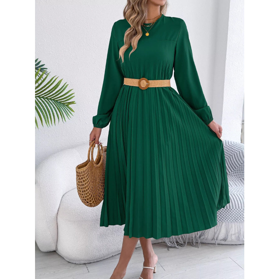 Pleated A-Line Midi Dress Apparel and Accessories