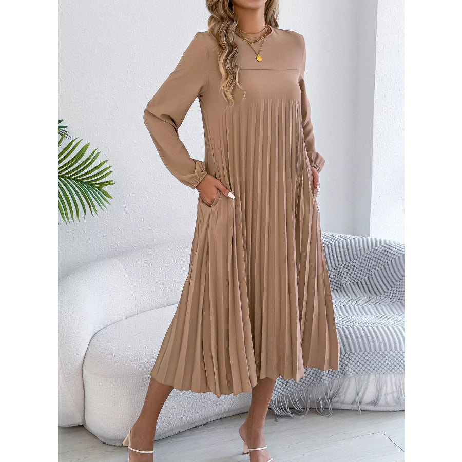 Pleated A-Line Midi Dress Apparel and Accessories