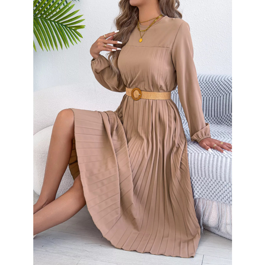 Pleated A-Line Midi Dress Apparel and Accessories