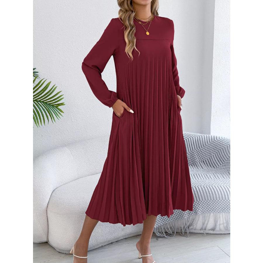 Pleated A-Line Midi Dress Apparel and Accessories