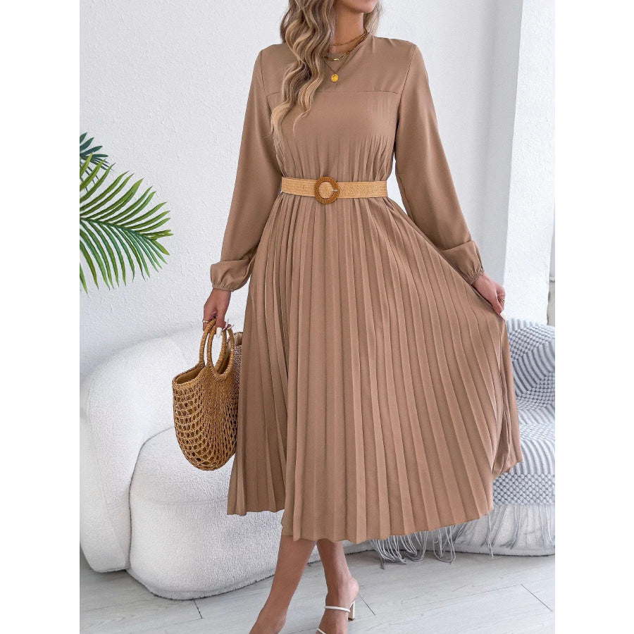 Pleated A-Line Midi Dress Apparel and Accessories