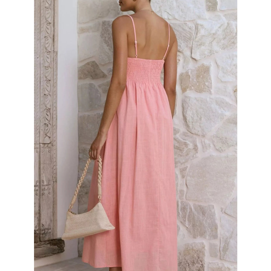 Pleated Bodice Midi Cami Dress Apparel and Accessories