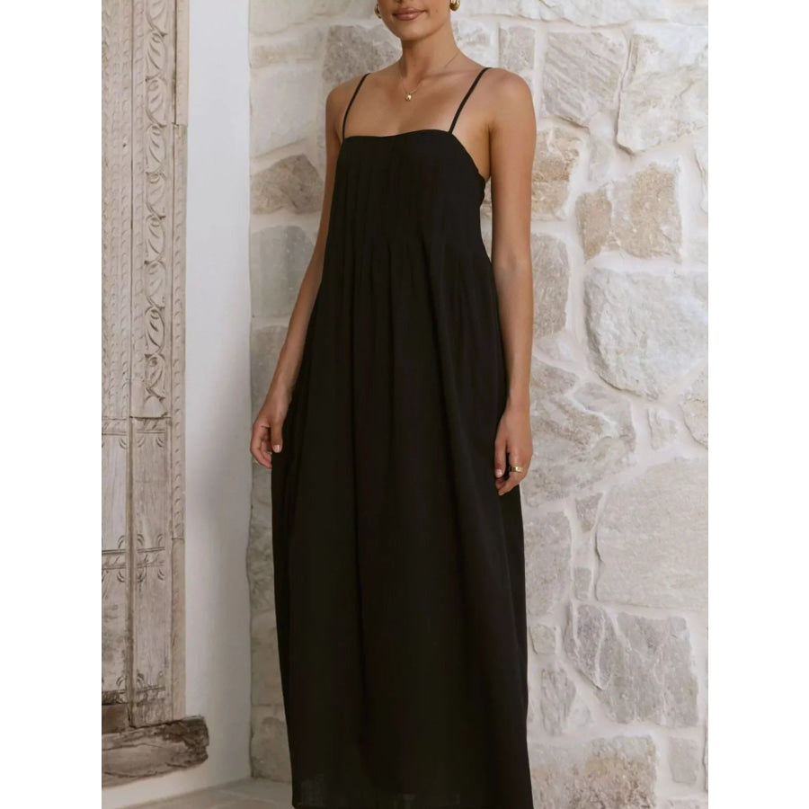 Pleated Bodice Midi Cami Dress Apparel and Accessories