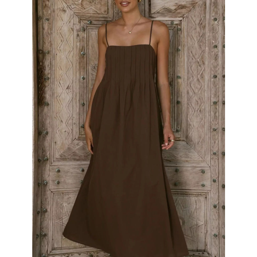 Pleated Bodice Midi Cami Dress Apparel and Accessories