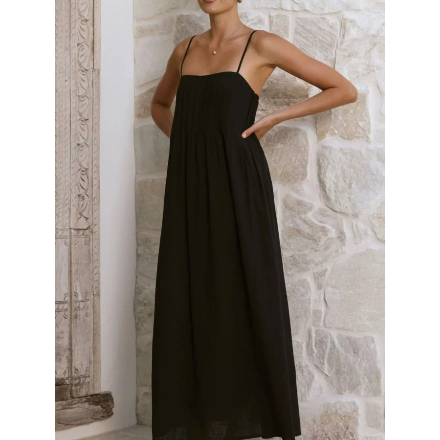 Pleated Bodice Midi Cami Dress Apparel and Accessories