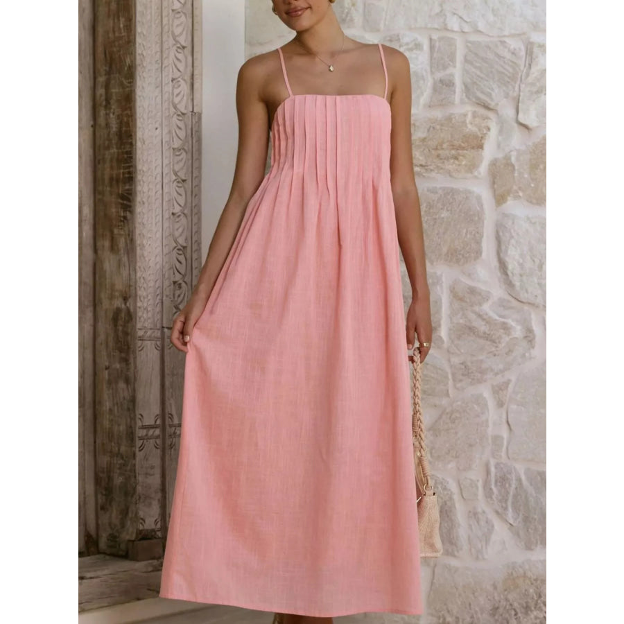 Pleated Bodice Midi Cami Dress Apparel and Accessories