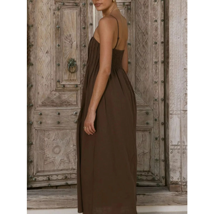 Pleated Bodice Midi Cami Dress Apparel and Accessories