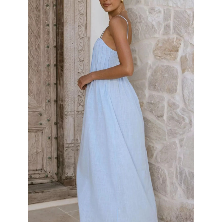 Pleated Bodice Midi Cami Dress Apparel and Accessories