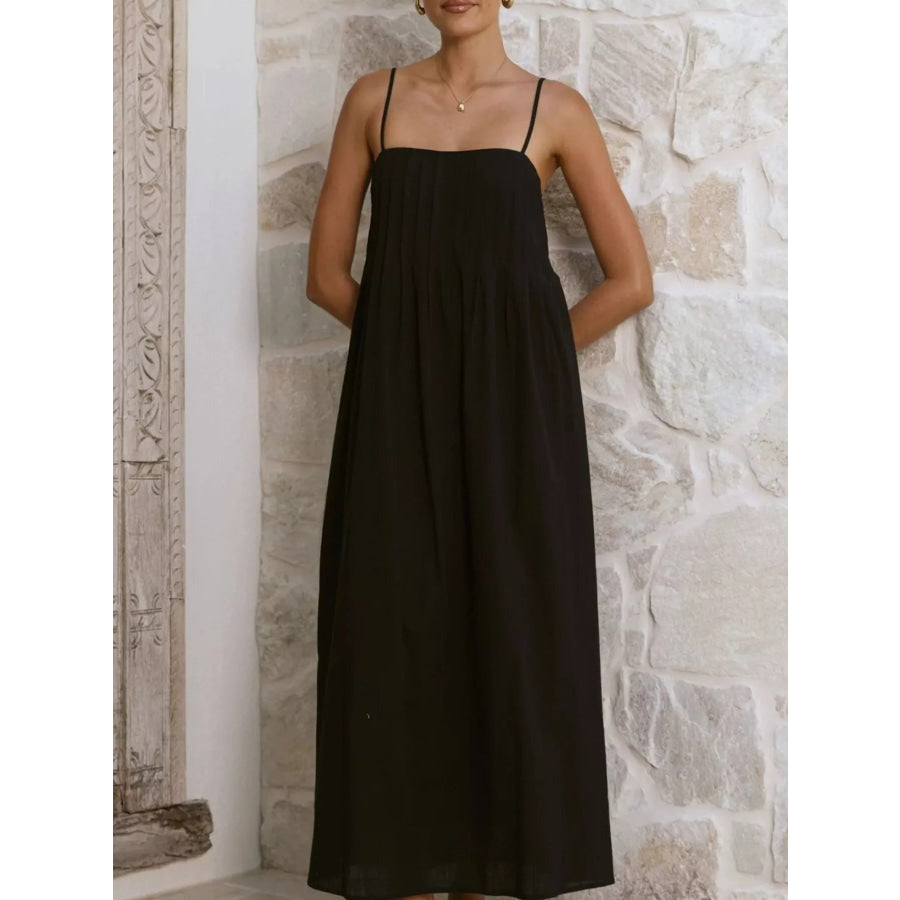Pleated Bodice Midi Cami Dress Apparel and Accessories