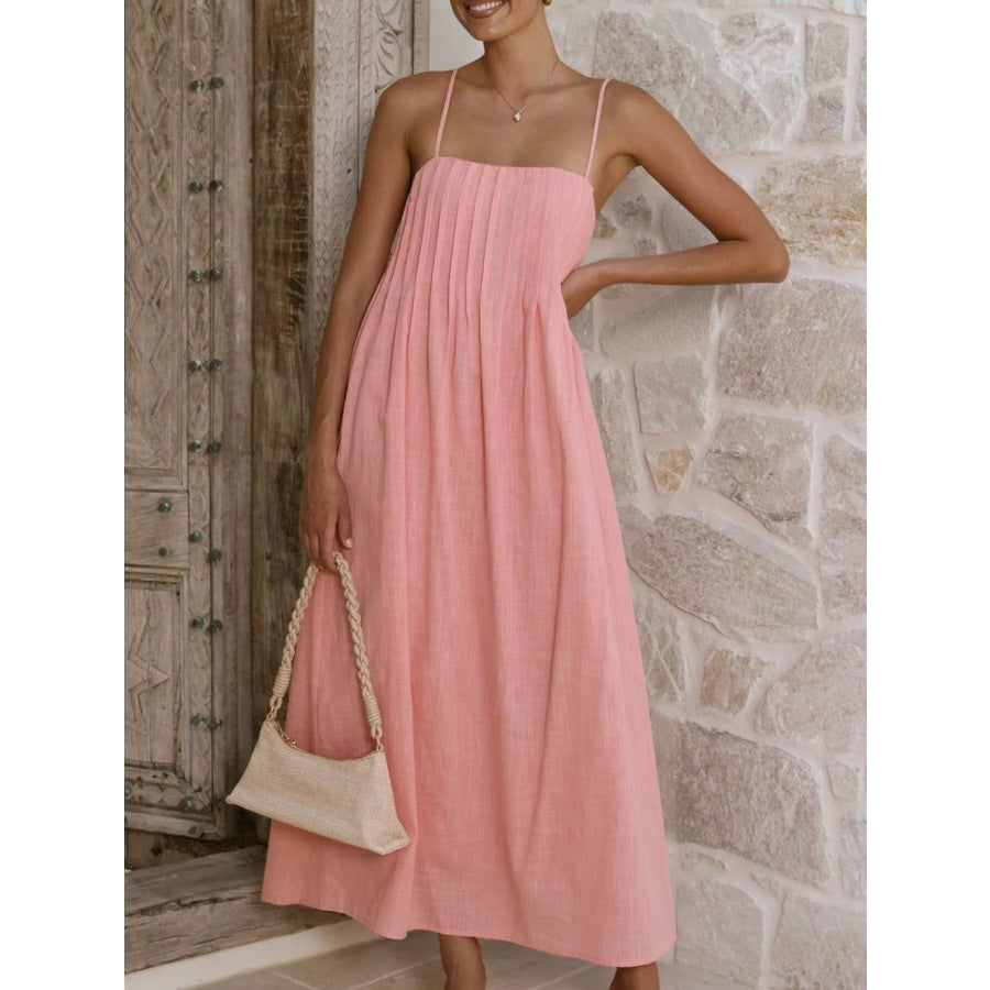 Pleated Bodice Midi Cami Dress Apparel and Accessories
