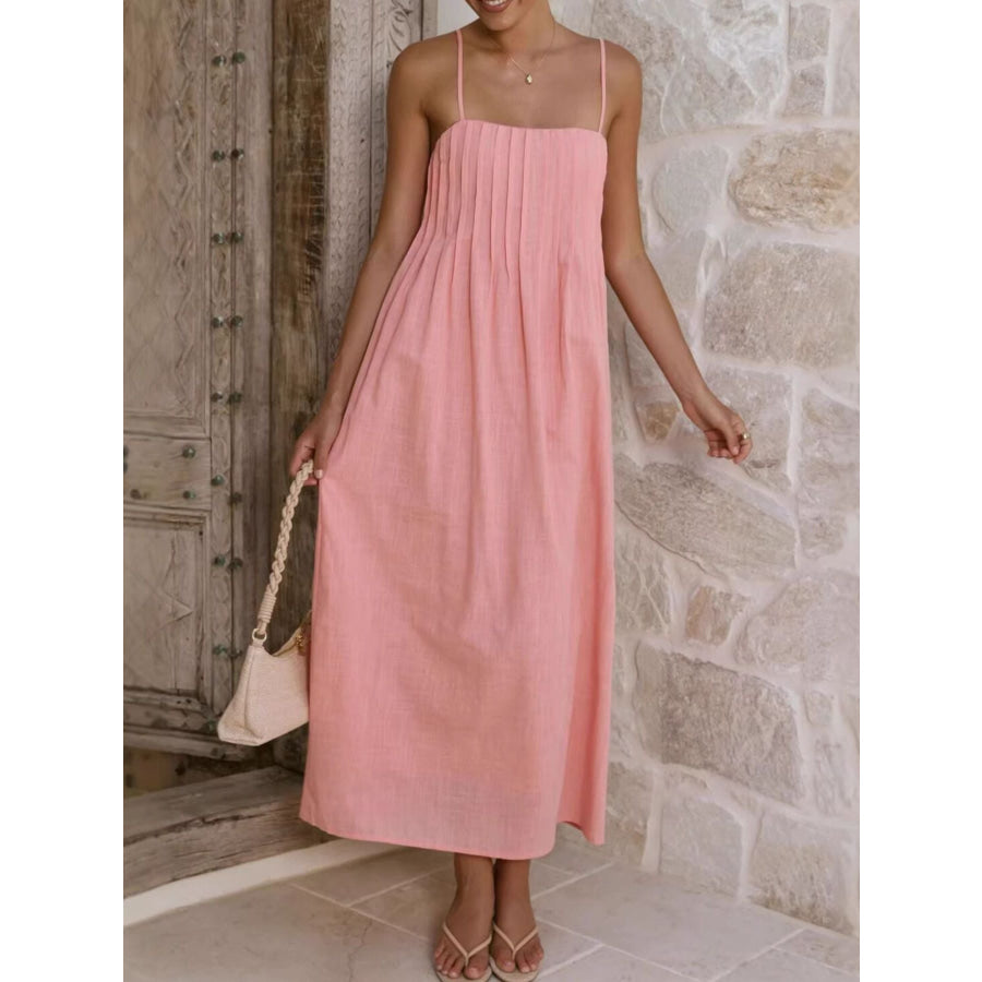 Pleated Bodice Midi Cami Dress Pink / S Apparel and Accessories