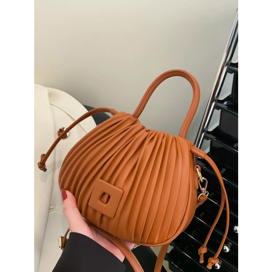Pleated Bucket Crossbody Bag with Brown / One Size Apparel and Accessories