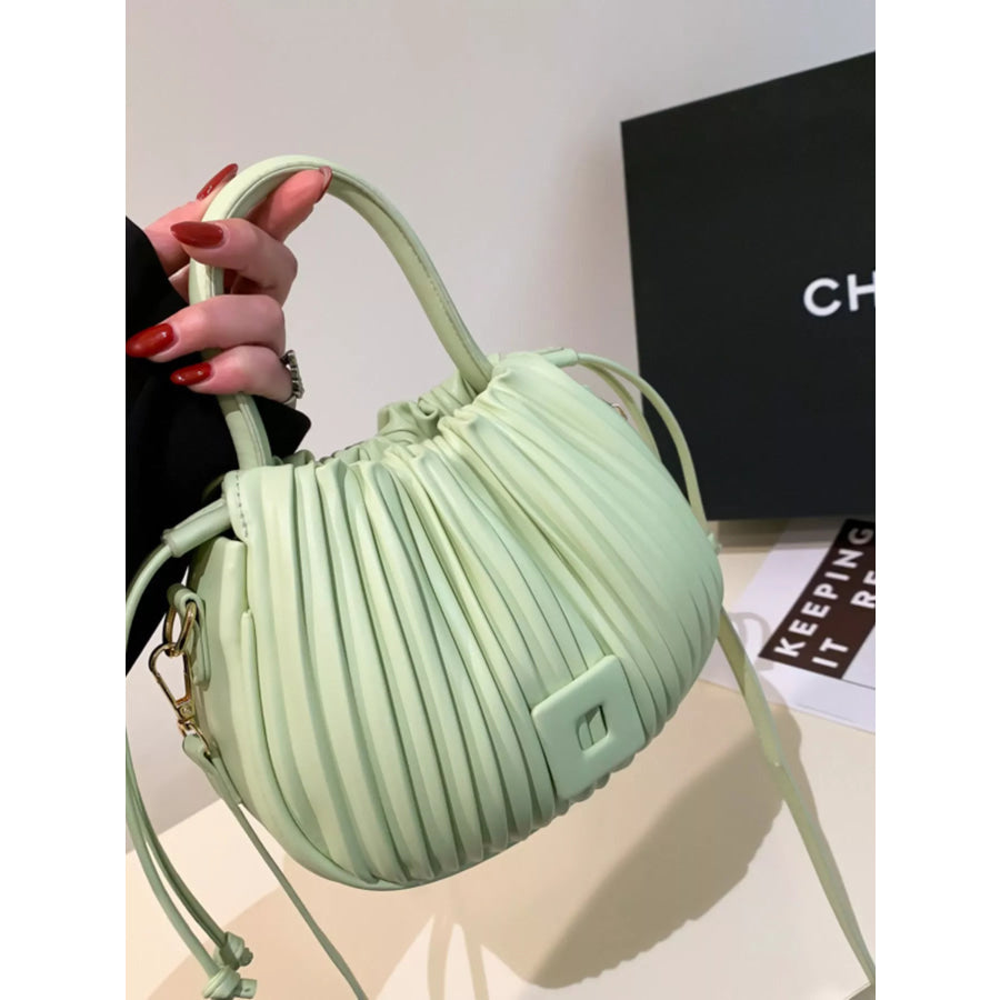 Pleated Bucket Crossbody Bag with Light Green / One Size Apparel and Accessories