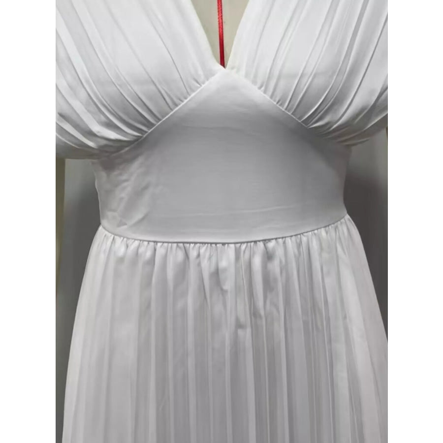 Pleated Cap Sleeve Midi Dress Apparel and Accessories