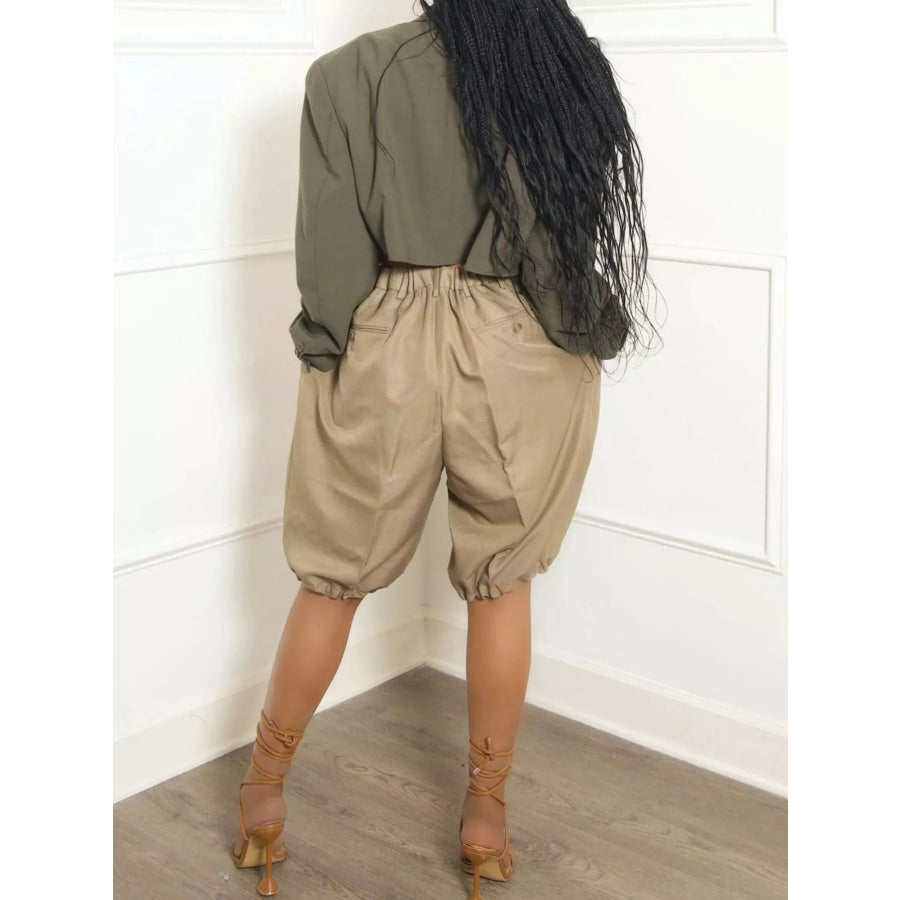 Pleated Detail High Waist Shorts Apparel and Accessories