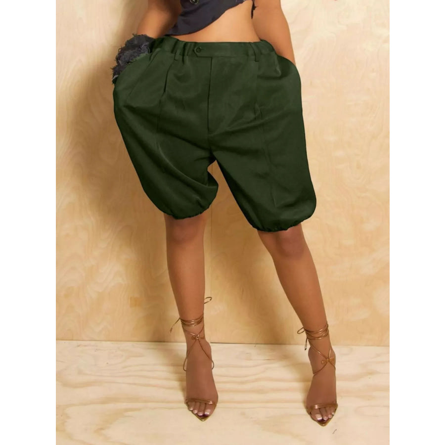 Pleated Detail High Waist Shorts Apparel and Accessories