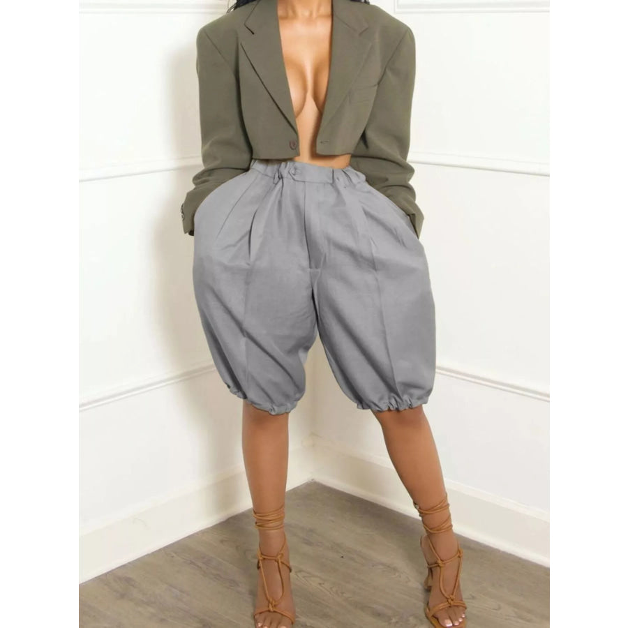 Pleated Detail High Waist Shorts Apparel and Accessories