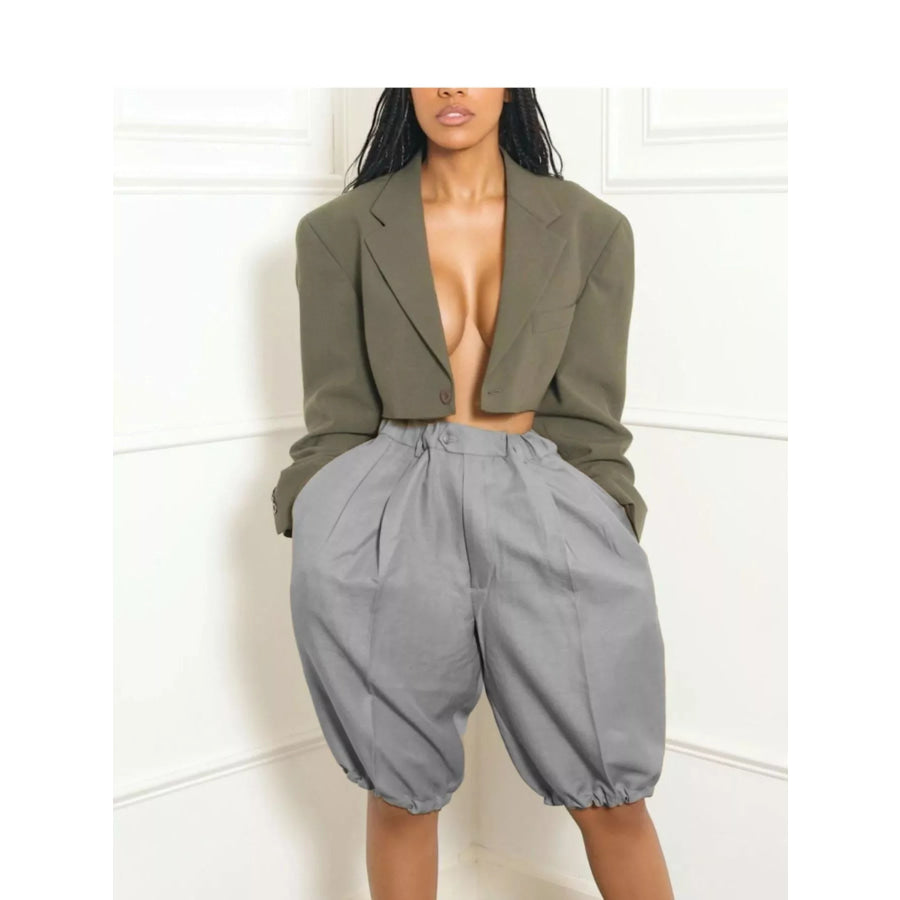 Pleated Detail High Waist Shorts Gray / S Apparel and Accessories