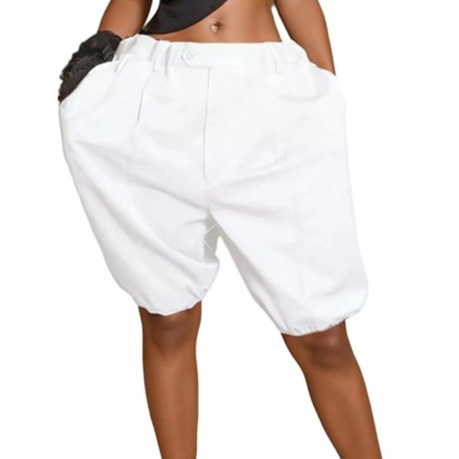 Pleated Detail High Waist Shorts White / S Apparel and Accessories