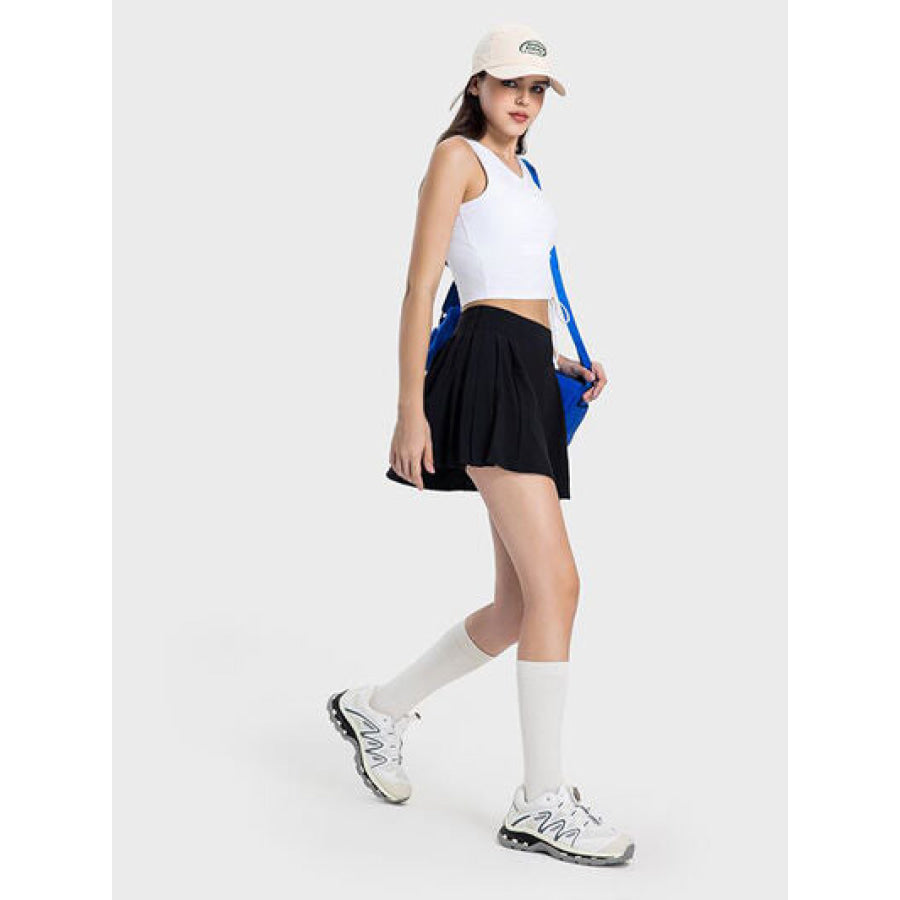 Pleated Detail Mid - Rise Waist Active Skirt Apparel and Accessories