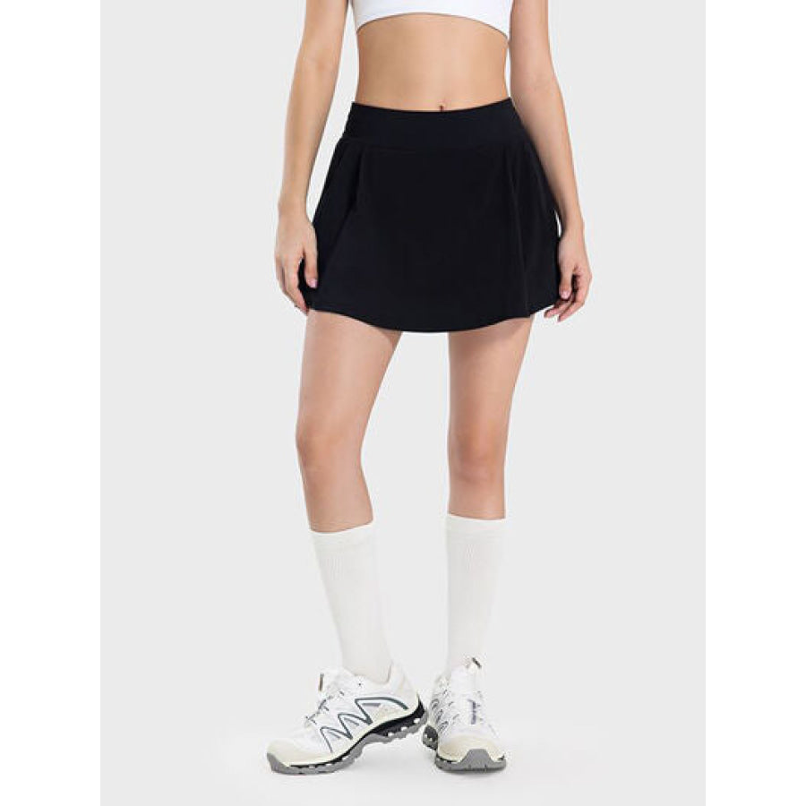 Pleated Detail Mid - Rise Waist Active Skirt Black / 4 Apparel and Accessories