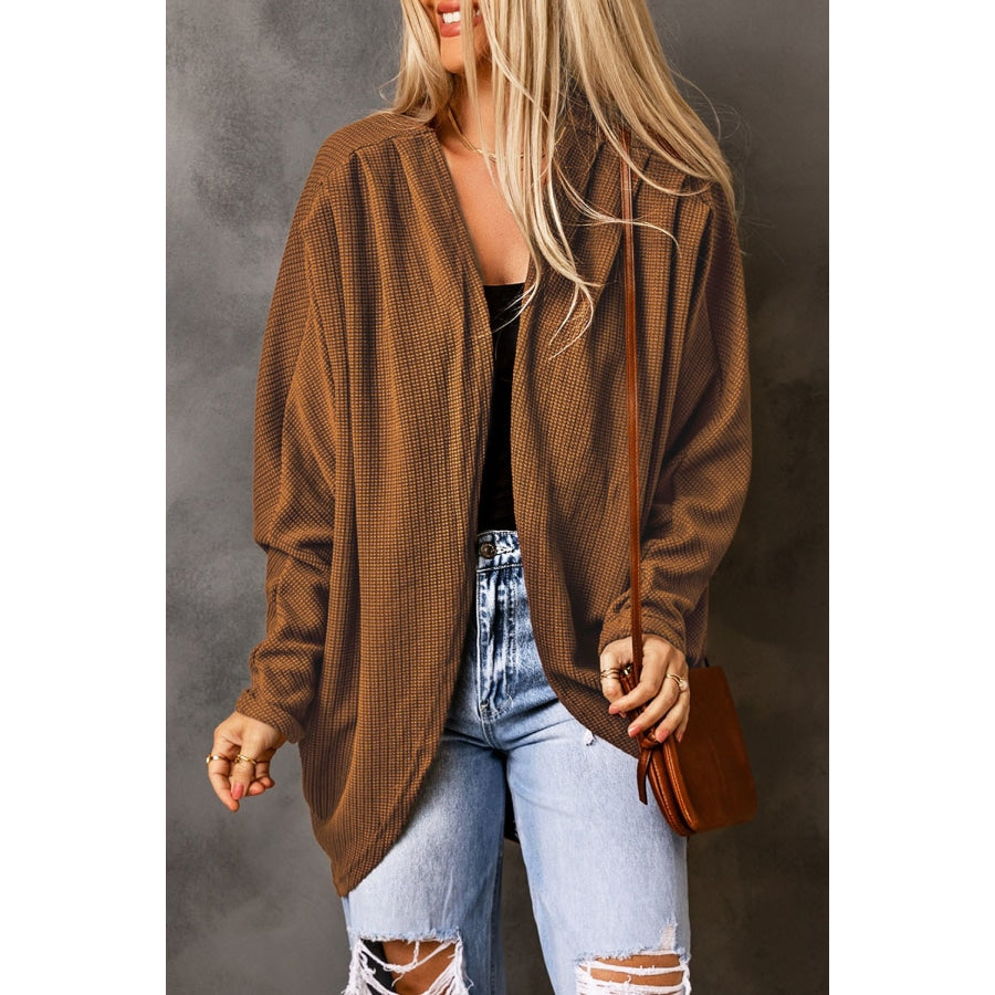 Pleated Detail Open Front Longline Cardigan Chestnut / S