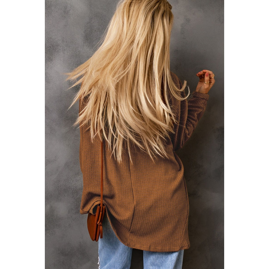 Pleated Detail Open Front Longline Cardigan Chestnut / S