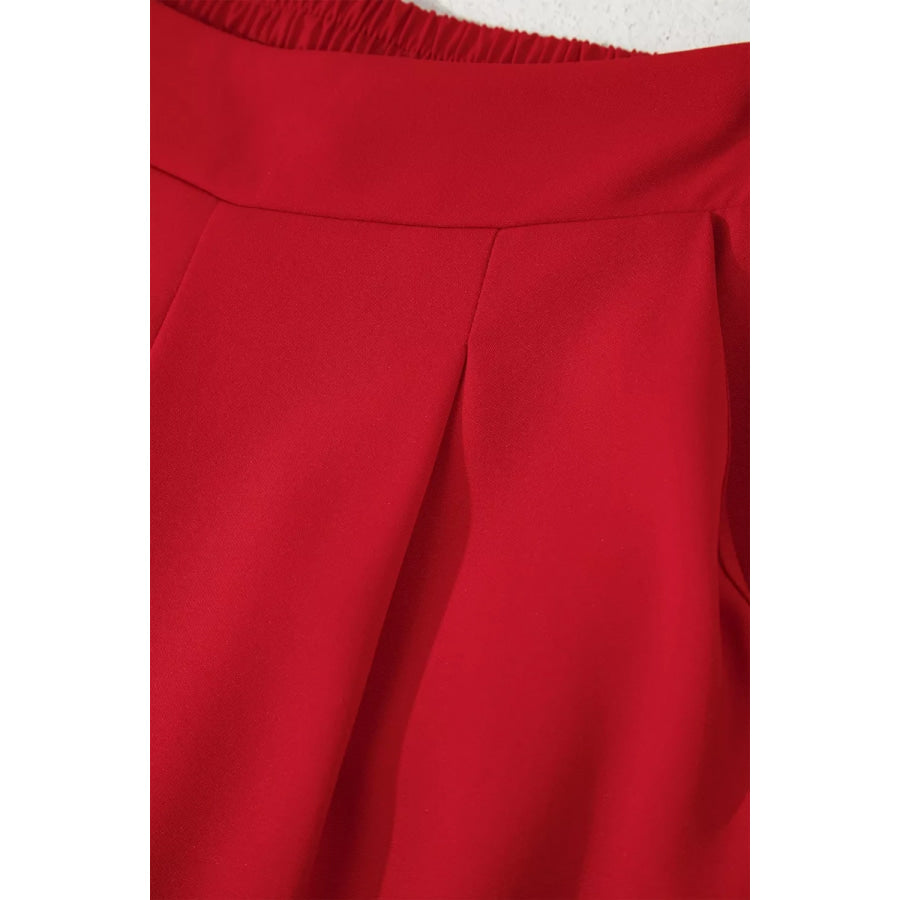 Pleated Detail Pull On High Elastic Waist Loose Straight Pants Apparel and Accessories