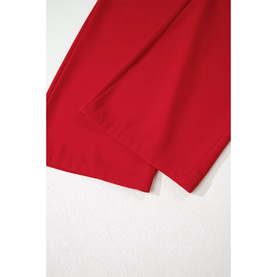 Pleated Detail Pull On High Elastic Waist Loose Straight Pants Apparel and Accessories