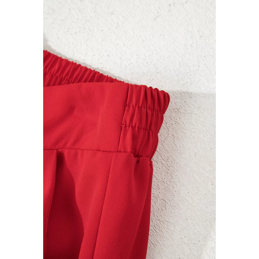 Pleated Detail Pull On High Elastic Waist Loose Straight Pants Apparel and Accessories