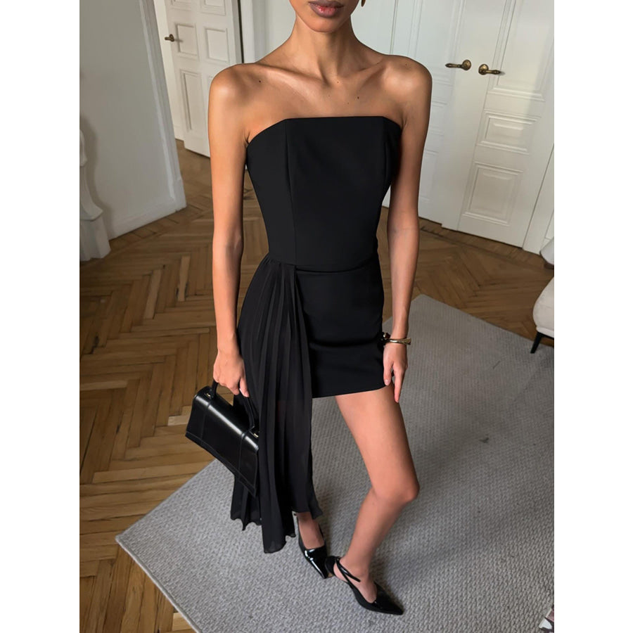 Pleated Detail Tube Mini Dress Apparel and Accessories