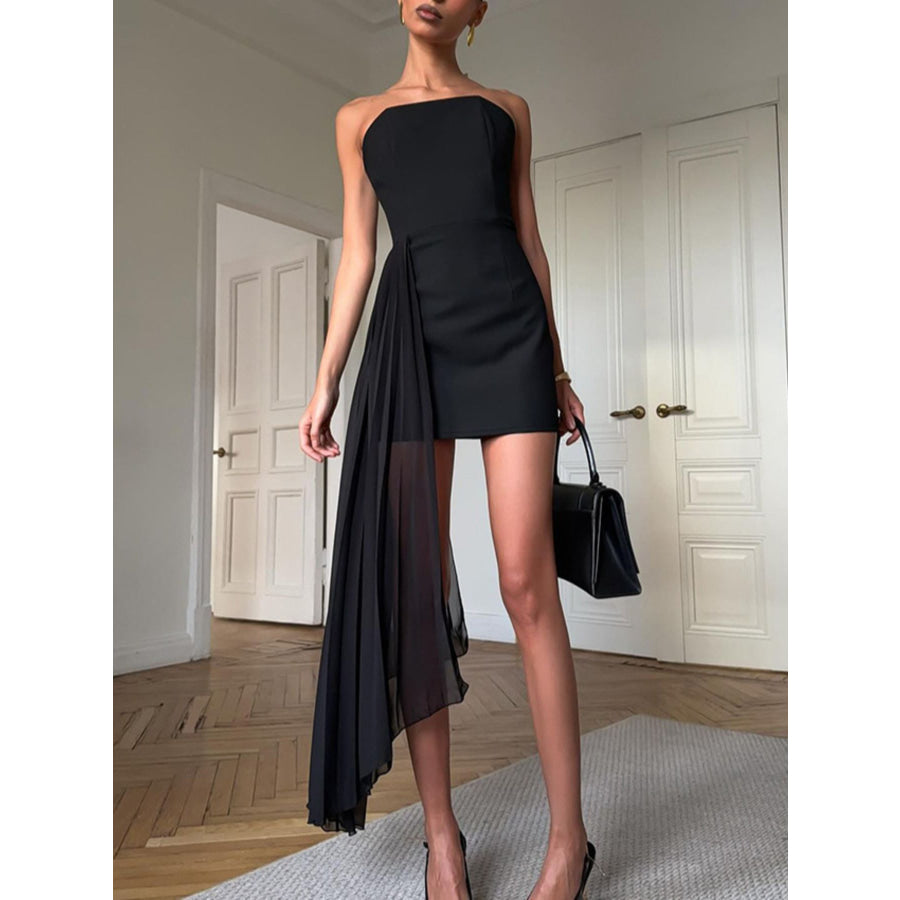 Pleated Detail Tube Mini Dress Apparel and Accessories