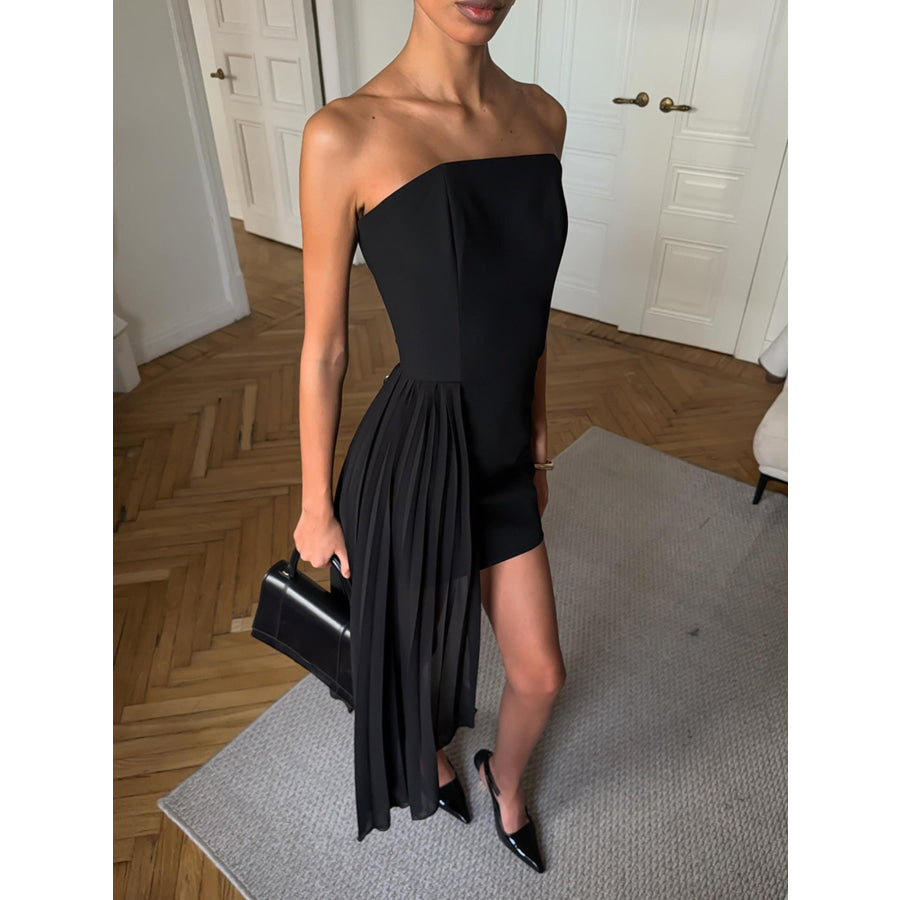 Pleated Detail Tube Mini Dress Black / S Apparel and Accessories