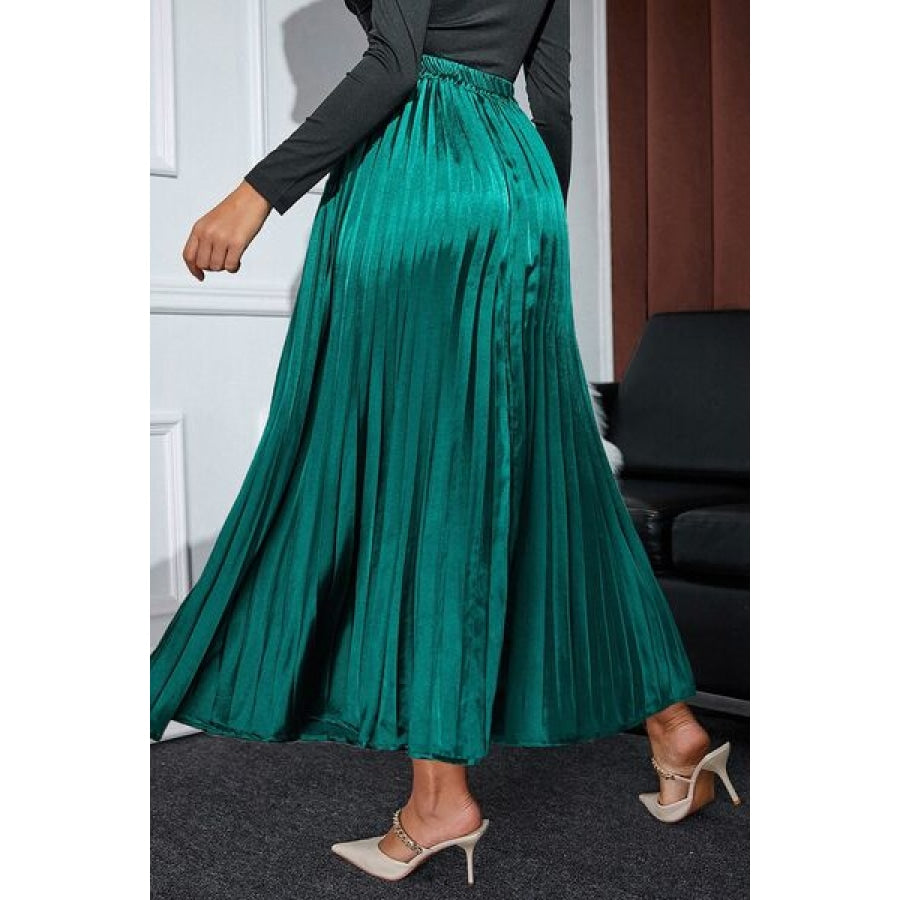 Pleated Elastic Waist Midi Skirt Clothing