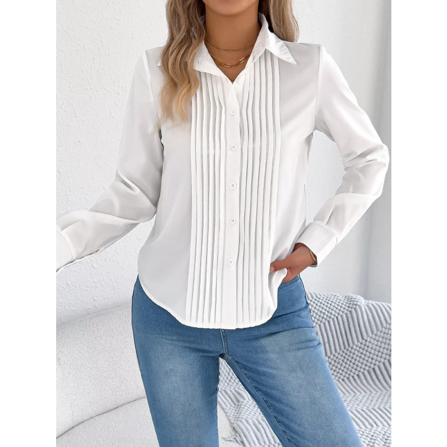 Pleated Front Long Sleeve Shirt Apparel and Accessories