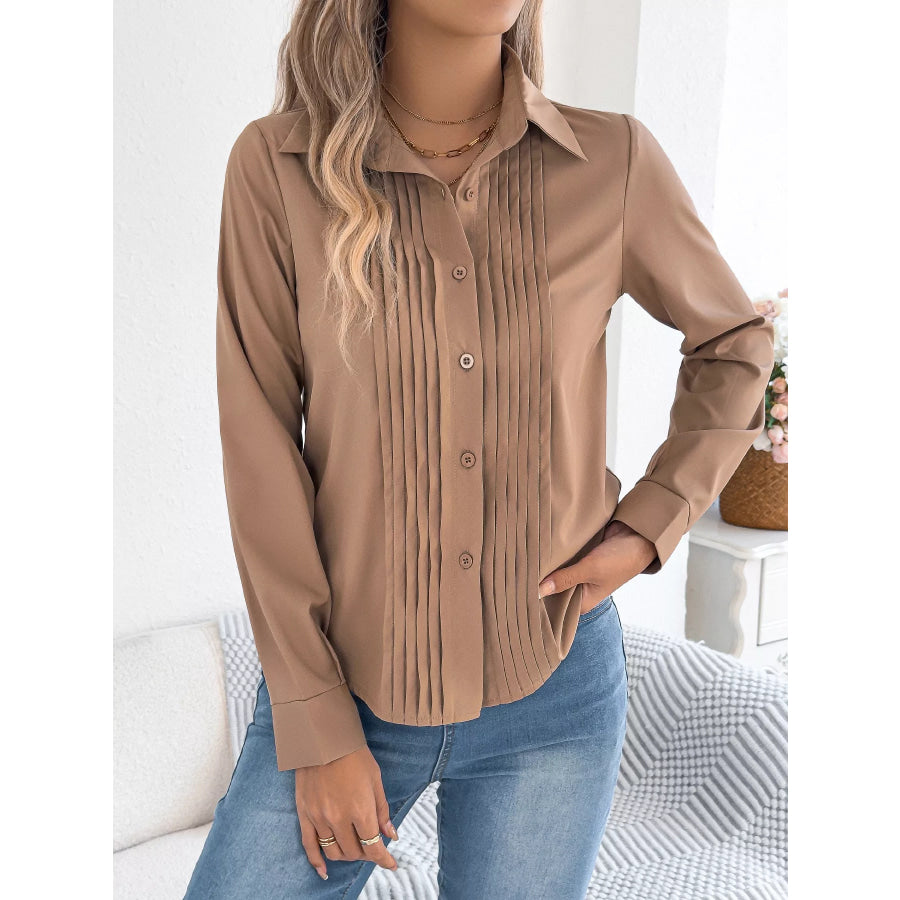 Pleated Front Long Sleeve Shirt Apparel and Accessories