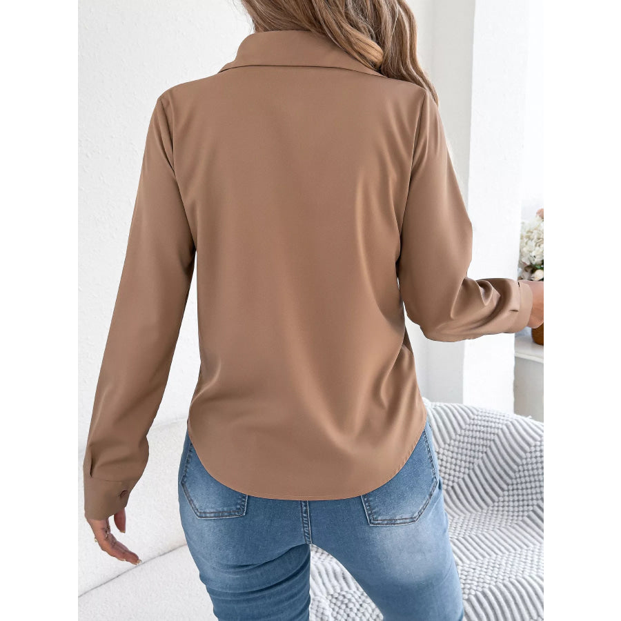 Pleated Front Long Sleeve Shirt Apparel and Accessories