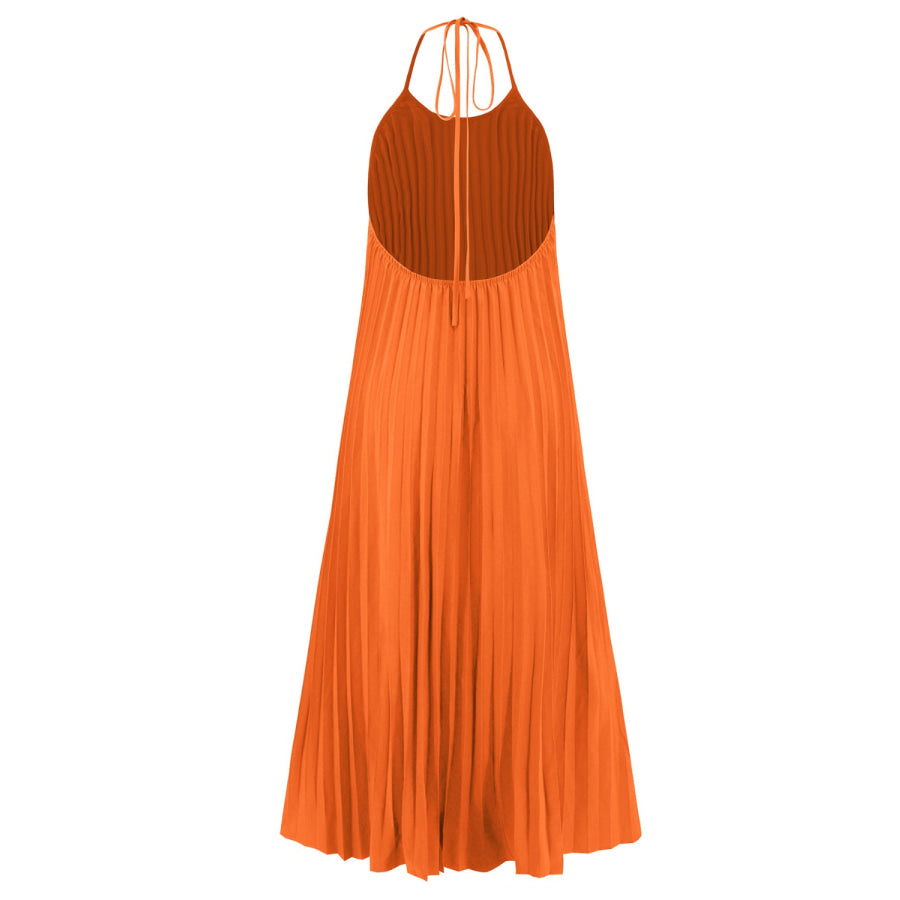 Pleated Halter Neck Sleeveless Dress Apparel and Accessories