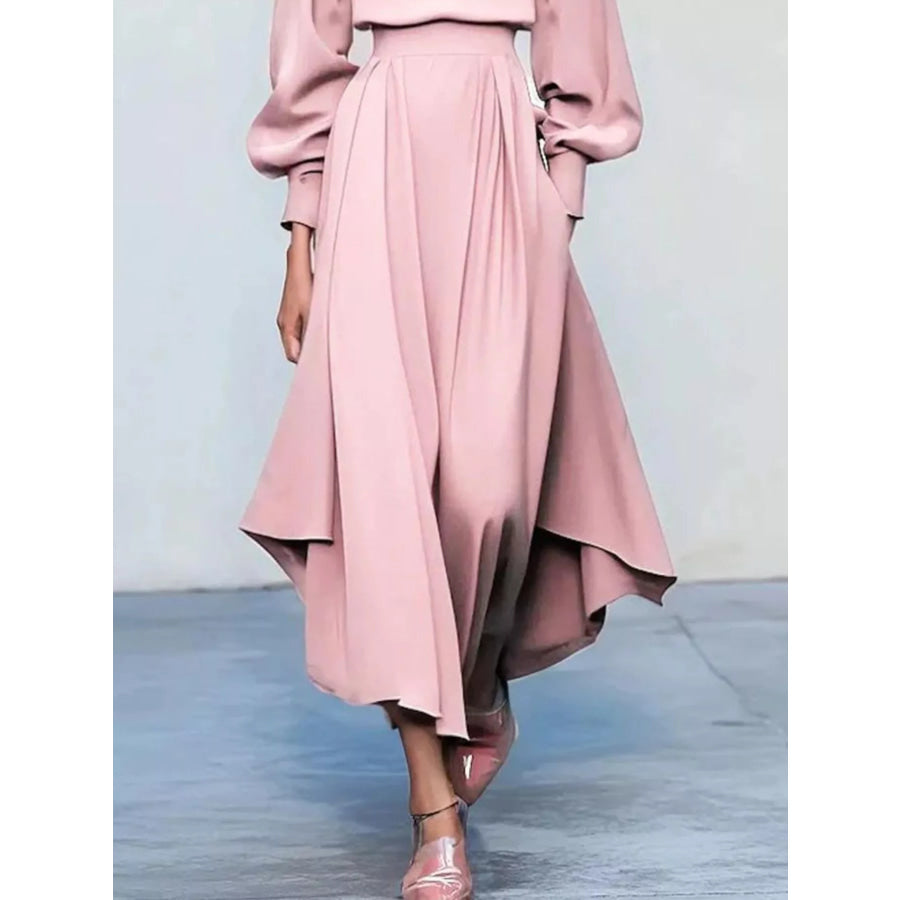 Pleated Lantern Sleeve Midi Dress Apparel and Accessories