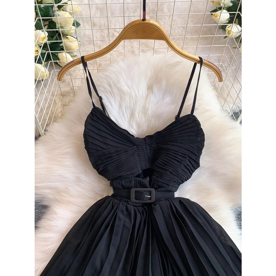 Pleated Layered Spaghetti Strap Midi Dress Apparel and Accessories