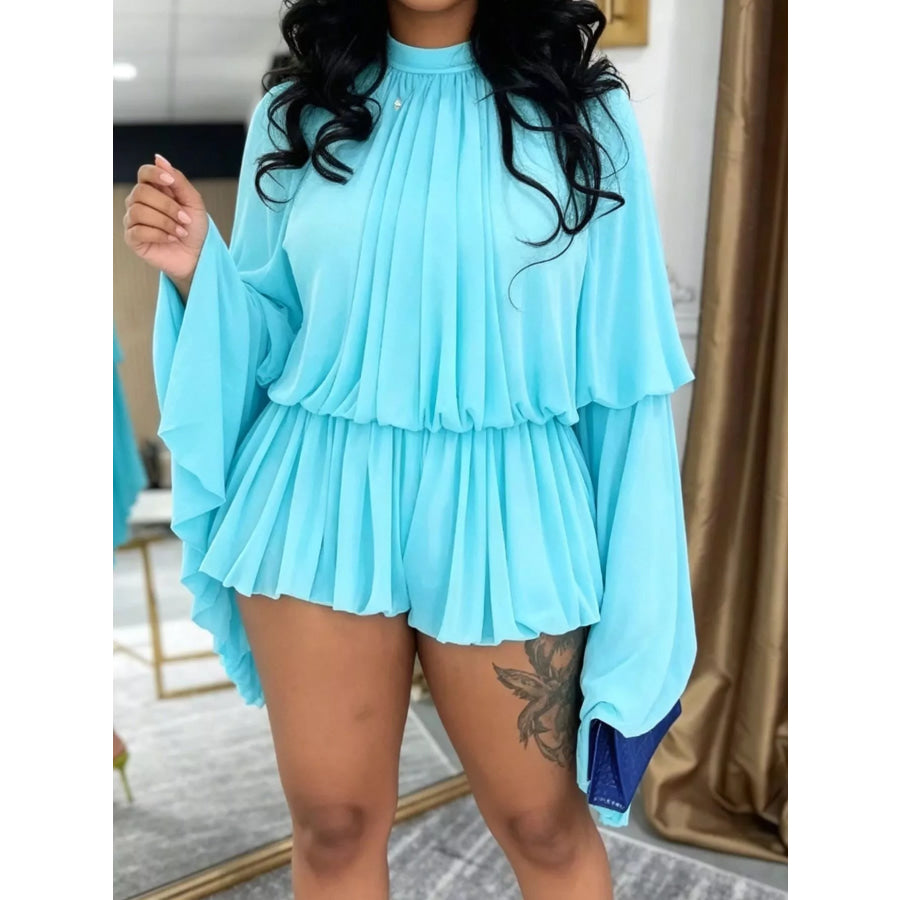 Pleated Long Sleeve Top and Skirt Set Blue / S Apparel and Accessories