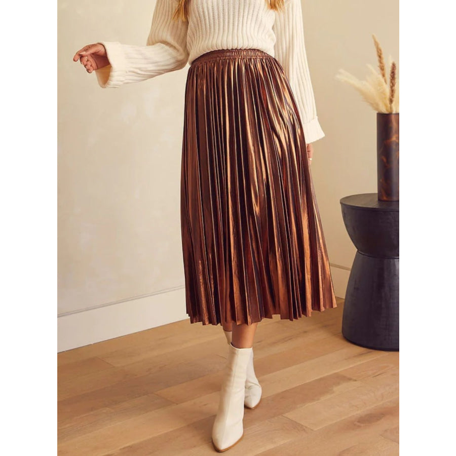 Pleated Midi Skirt Brown / S Apparel and Accessories