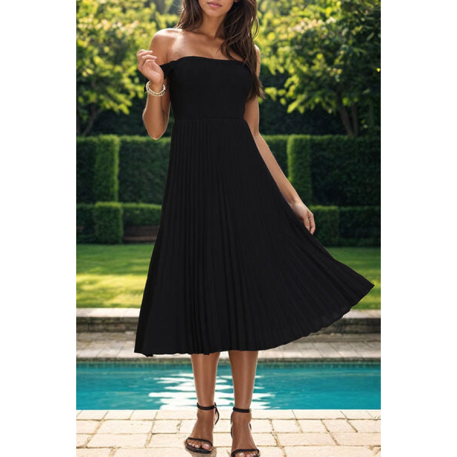 Pleated Off - Shoulder Midi Dress Apparel and Accessories