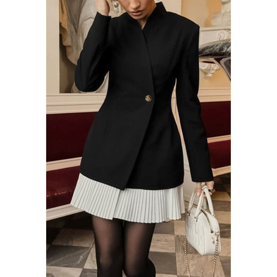 Pleated One Button Blazer Dress Apparel and Accessories