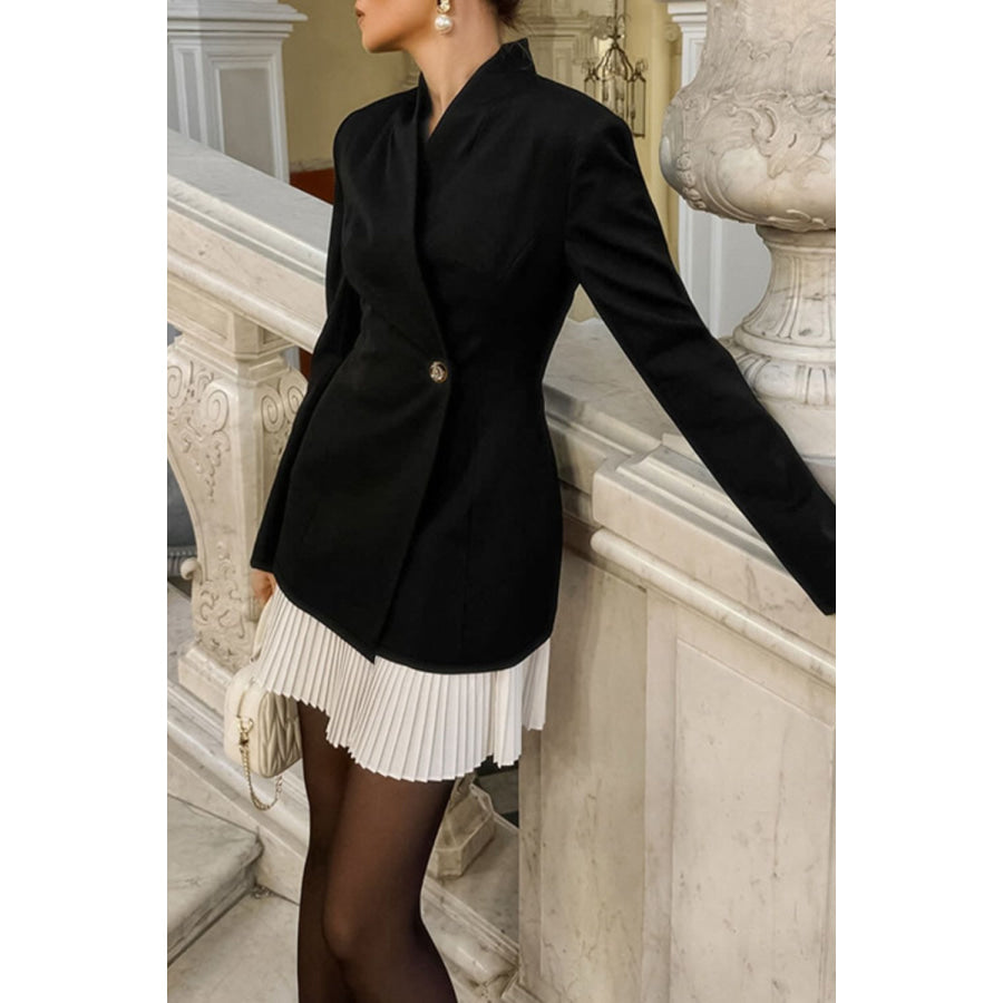 Pleated One Button Blazer Dress Apparel and Accessories