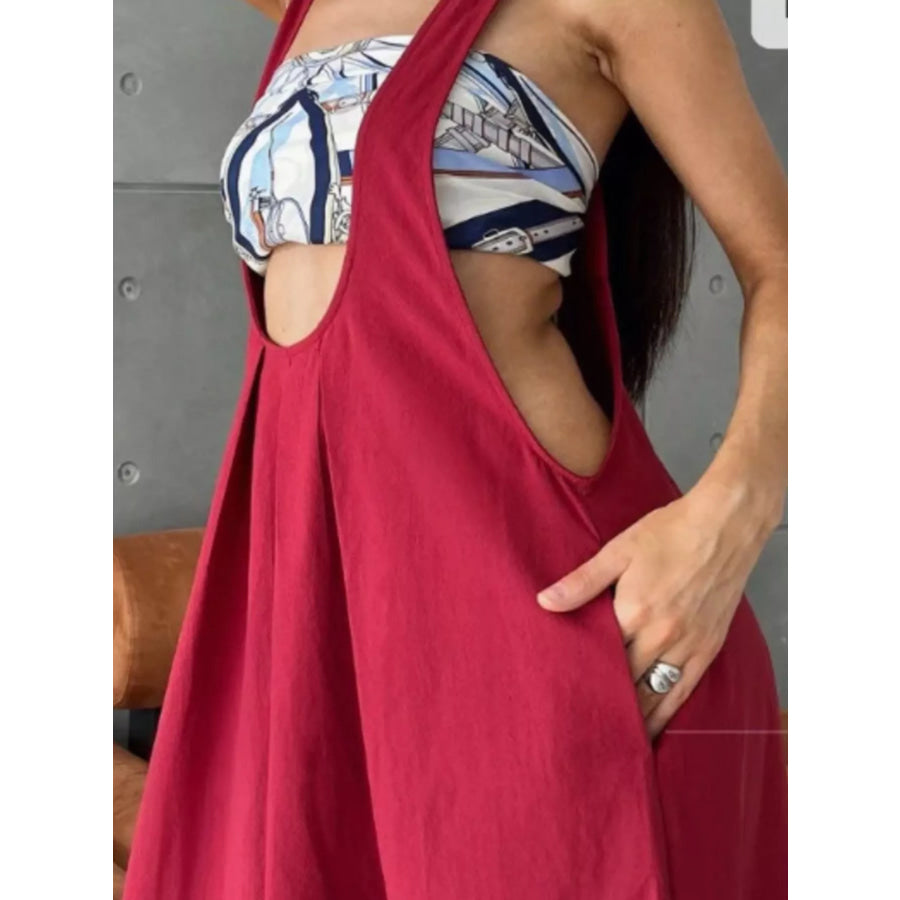 Pleated Overall Dress with Pockets Apparel and Accessories