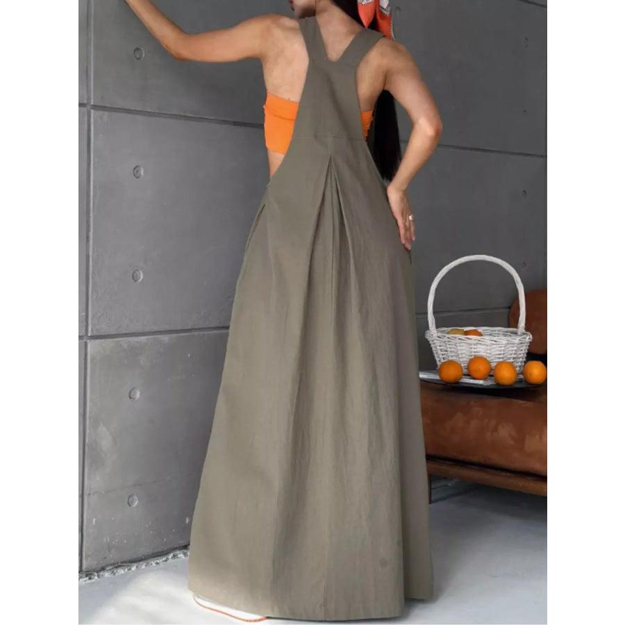 Pleated Overall Dress with Pockets Apparel and Accessories