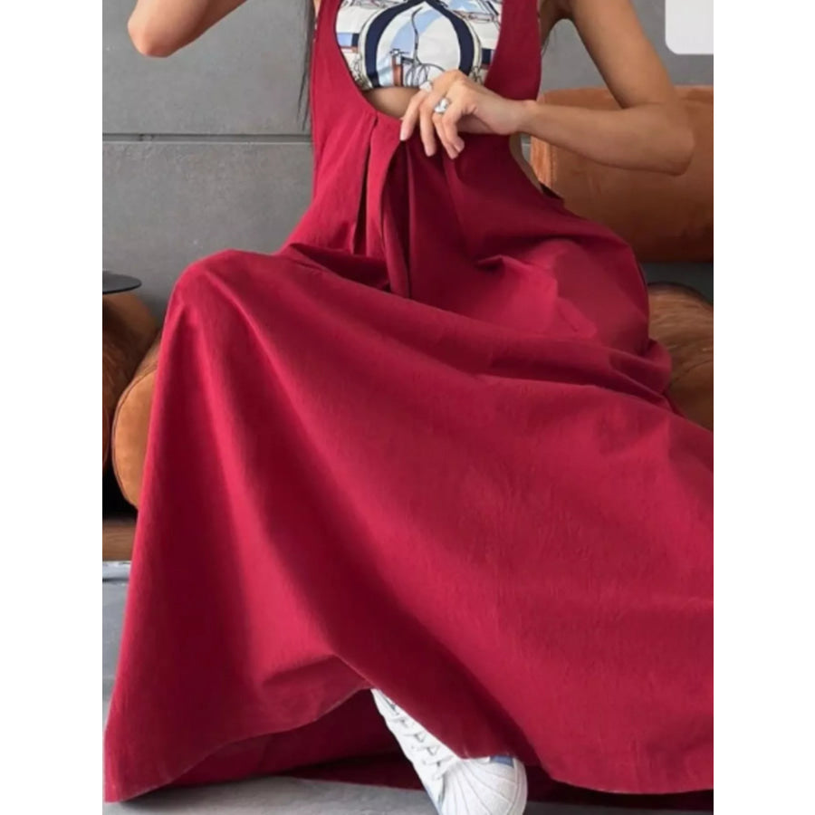 Pleated Overall Dress with Pockets Apparel and Accessories