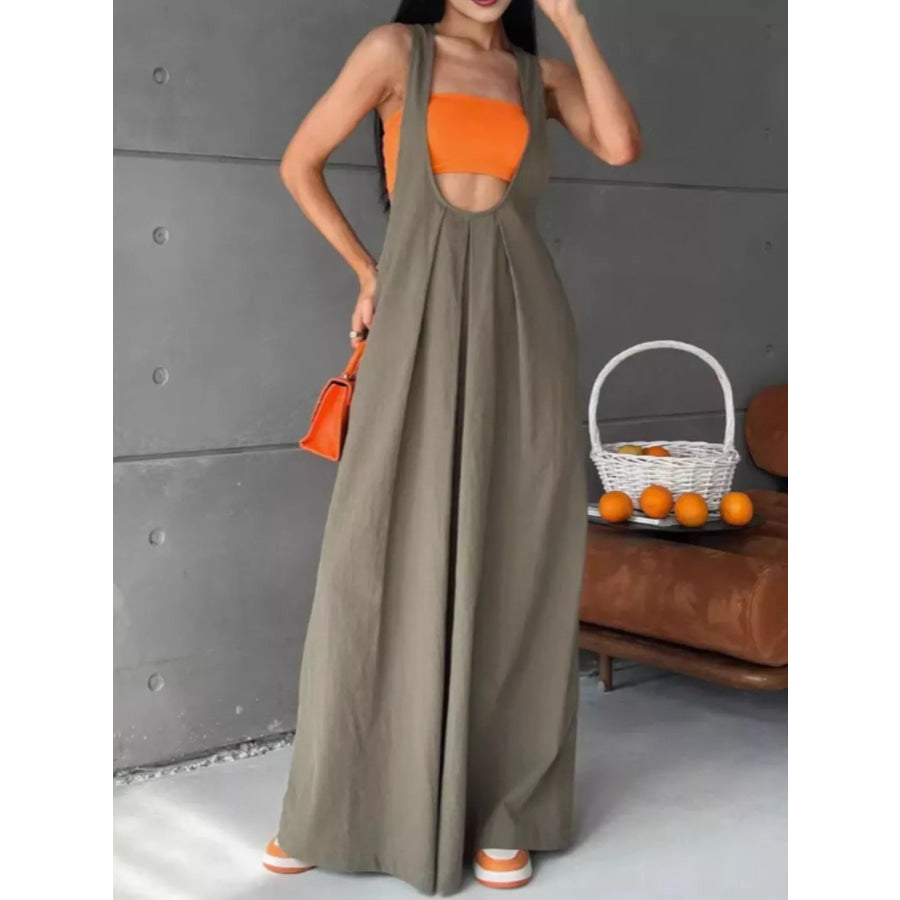Pleated Overall Dress with Pockets Apparel and Accessories