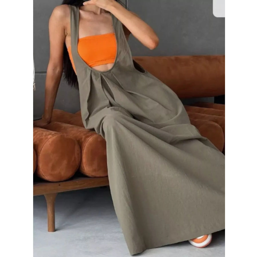 Pleated Overall Dress with Pockets Apparel and Accessories
